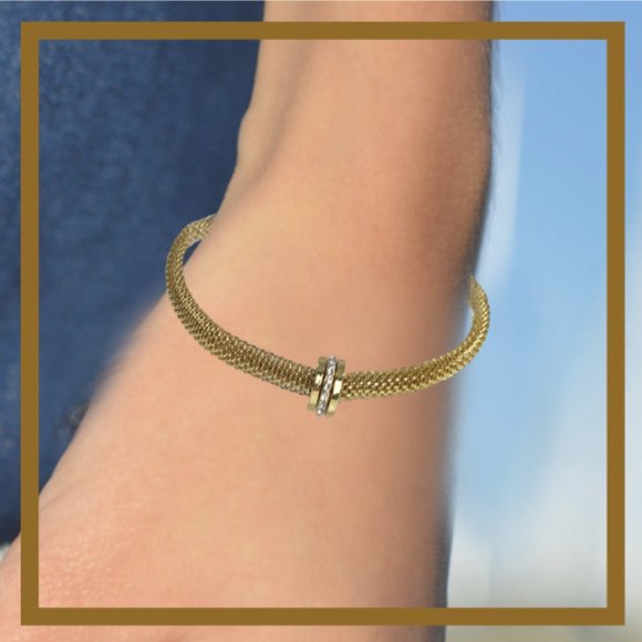 ๐๏ธ Mesh Chain Stretch Bracelet w/Clear Crystal Accents - Picture 2 of 5